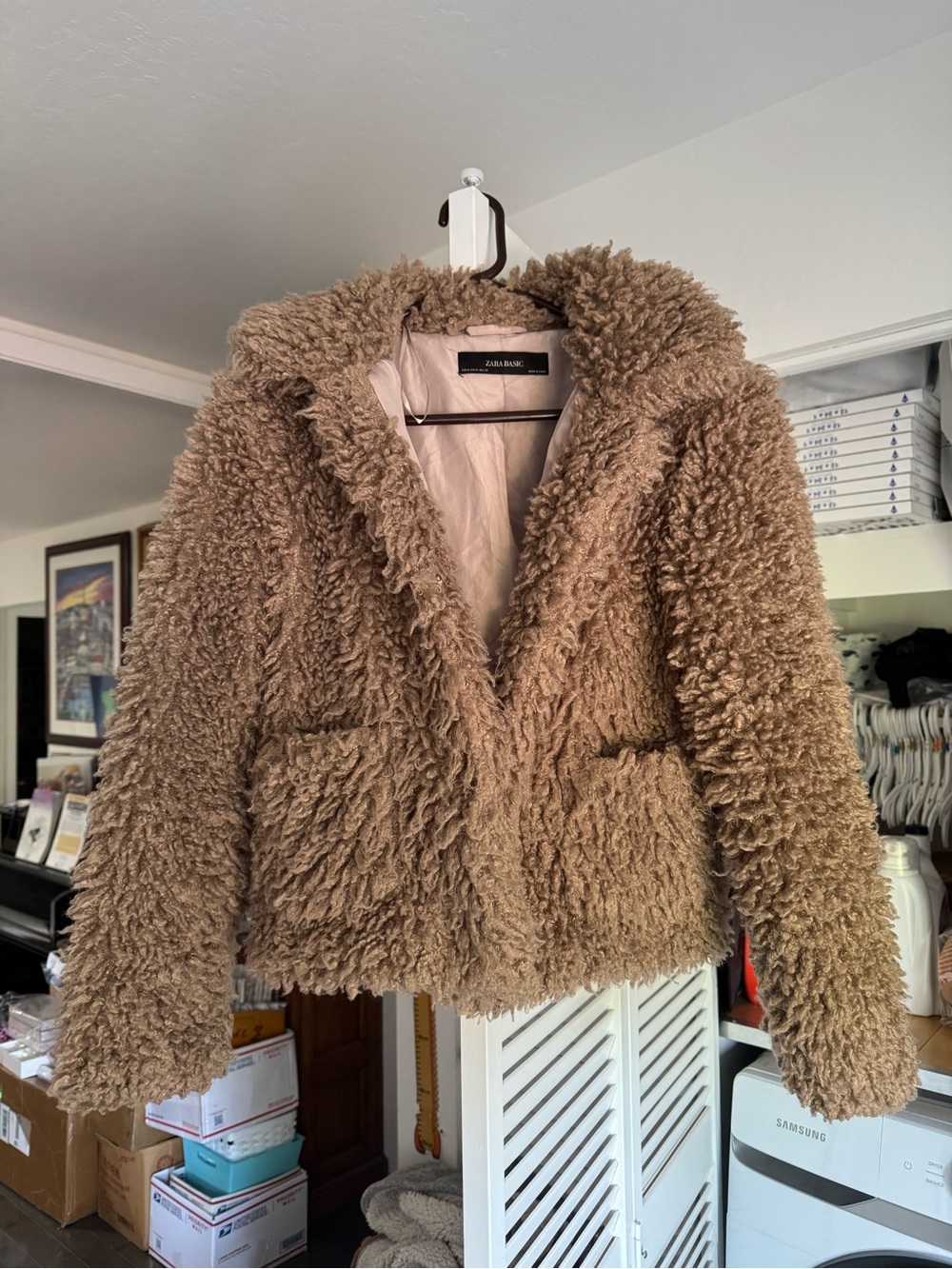 NWOT! Zara teddy bear jacket tan Sherpa snap front coat retro women size medium